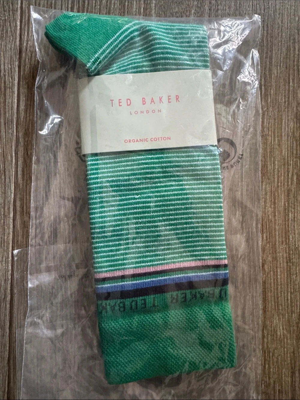 NWT Ted Baker London Men Organic Cotton Finestr Fine Striped Green Crew Socks OS